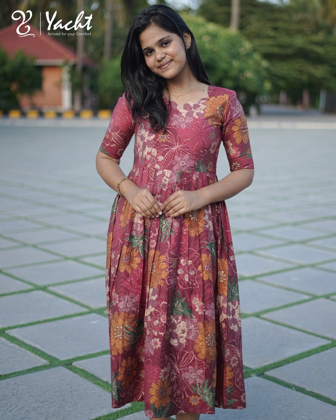 Wine Blossom Grace Flare Kurti