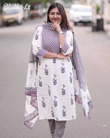 ✨Lavender Leaf Harmony Kurti Set