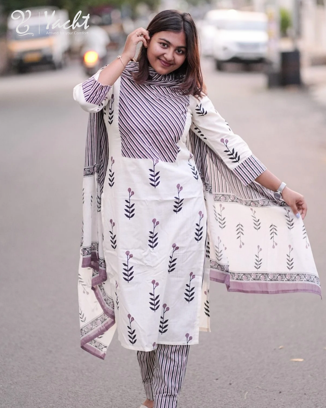 ✨Lavender Leaf Harmony Kurti Set
