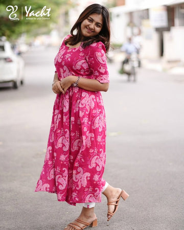 Rosy Paisley Flare Cotton Kurti