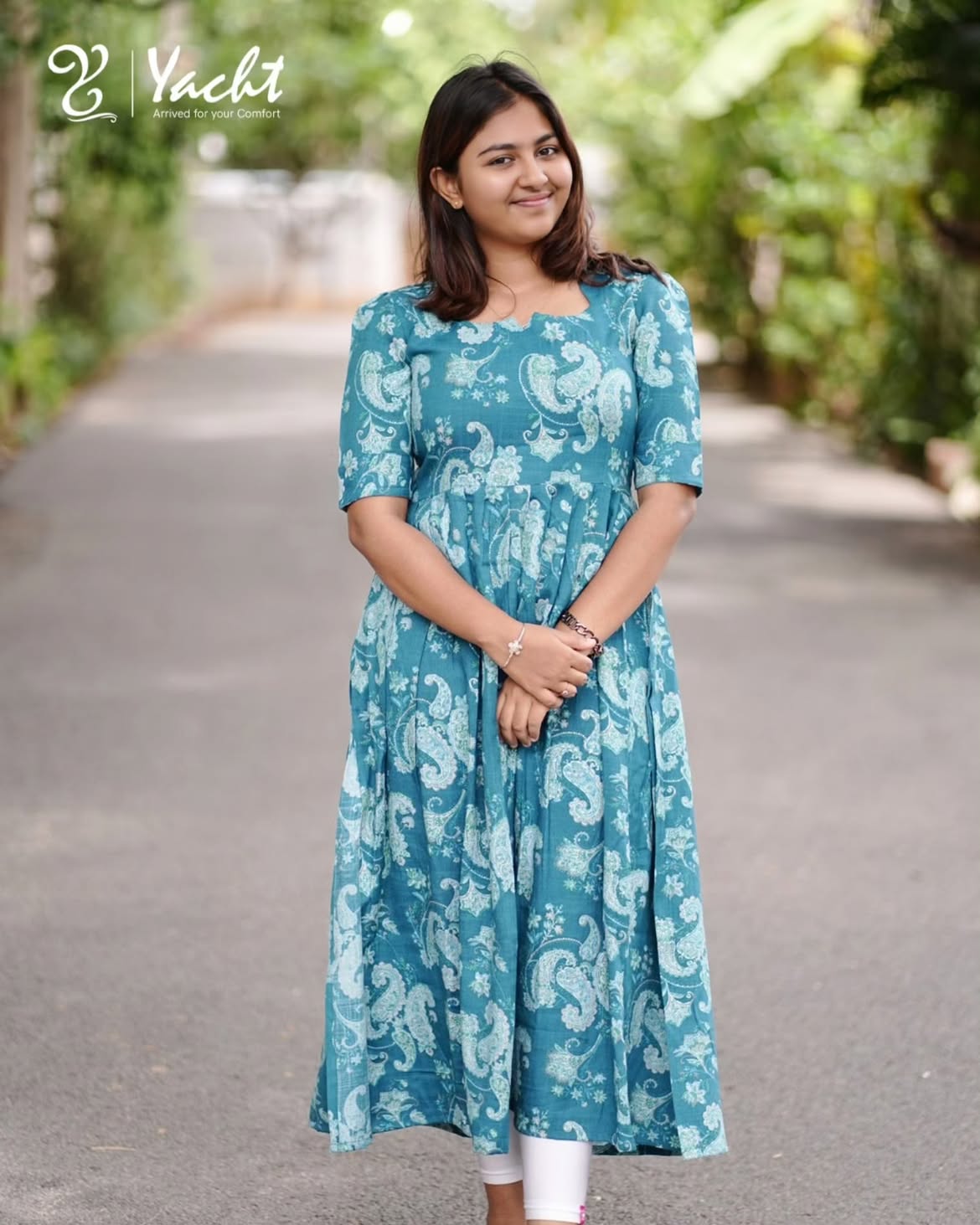 Aqua Paisley Grace Anarkali Dress