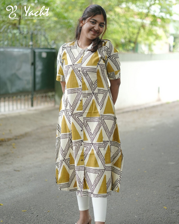 ✨ Mustard Mosaic  Aline  Kurti