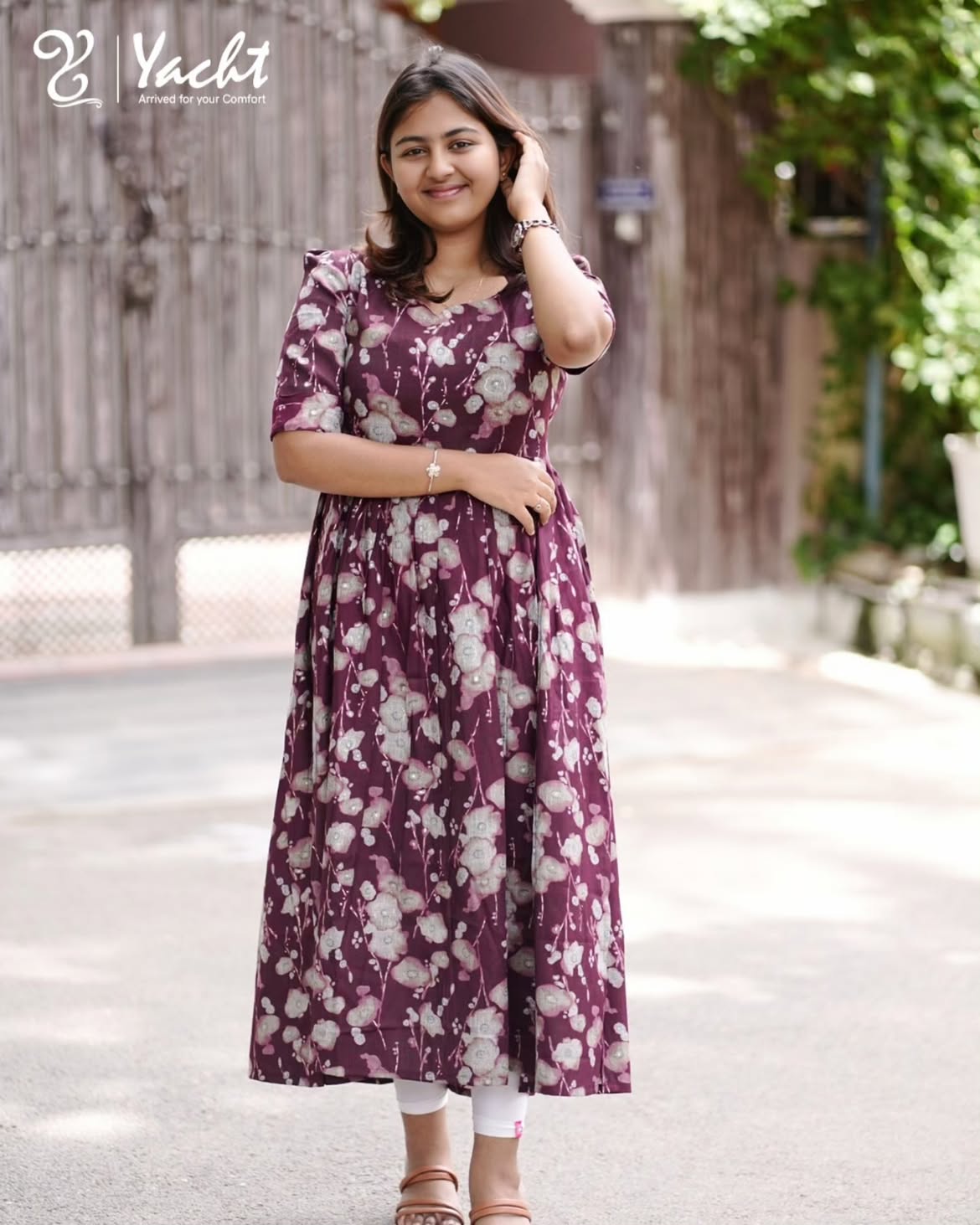 Plum Blossom Printed Cotton Maxi Dress