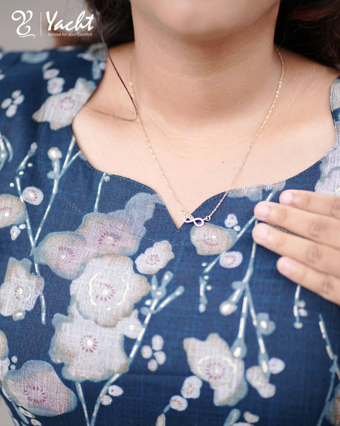 Steel Blue Floral Printed Cotton Maxi Dress