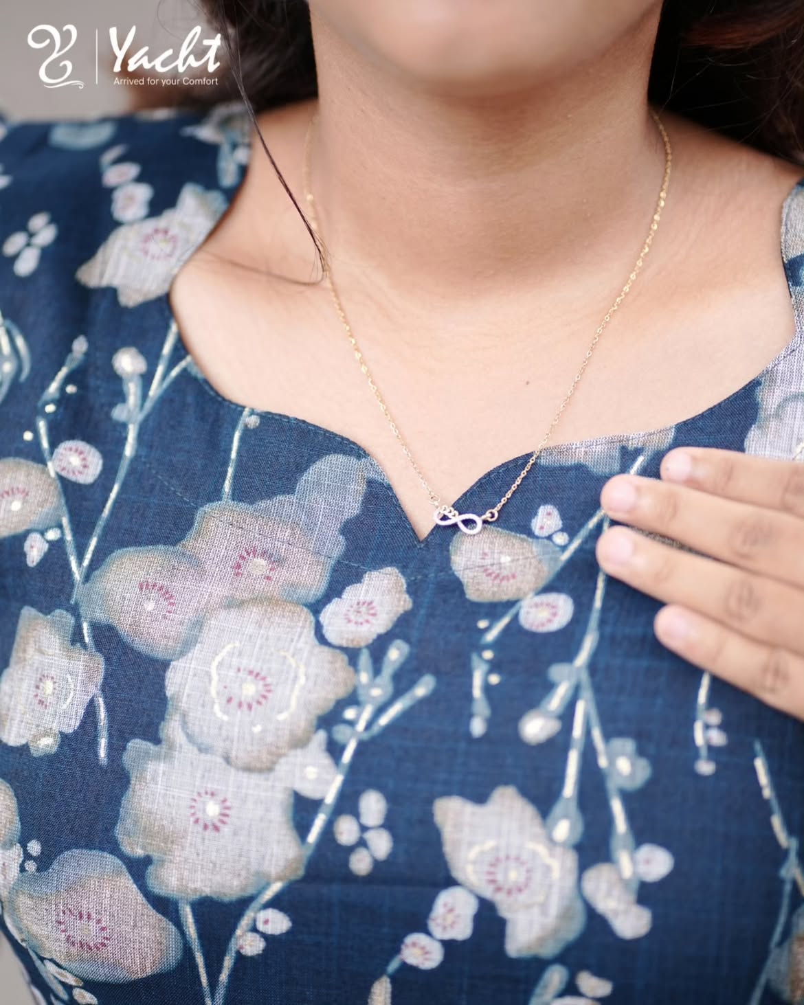 Steel Blue Floral Printed Cotton Maxi Dress