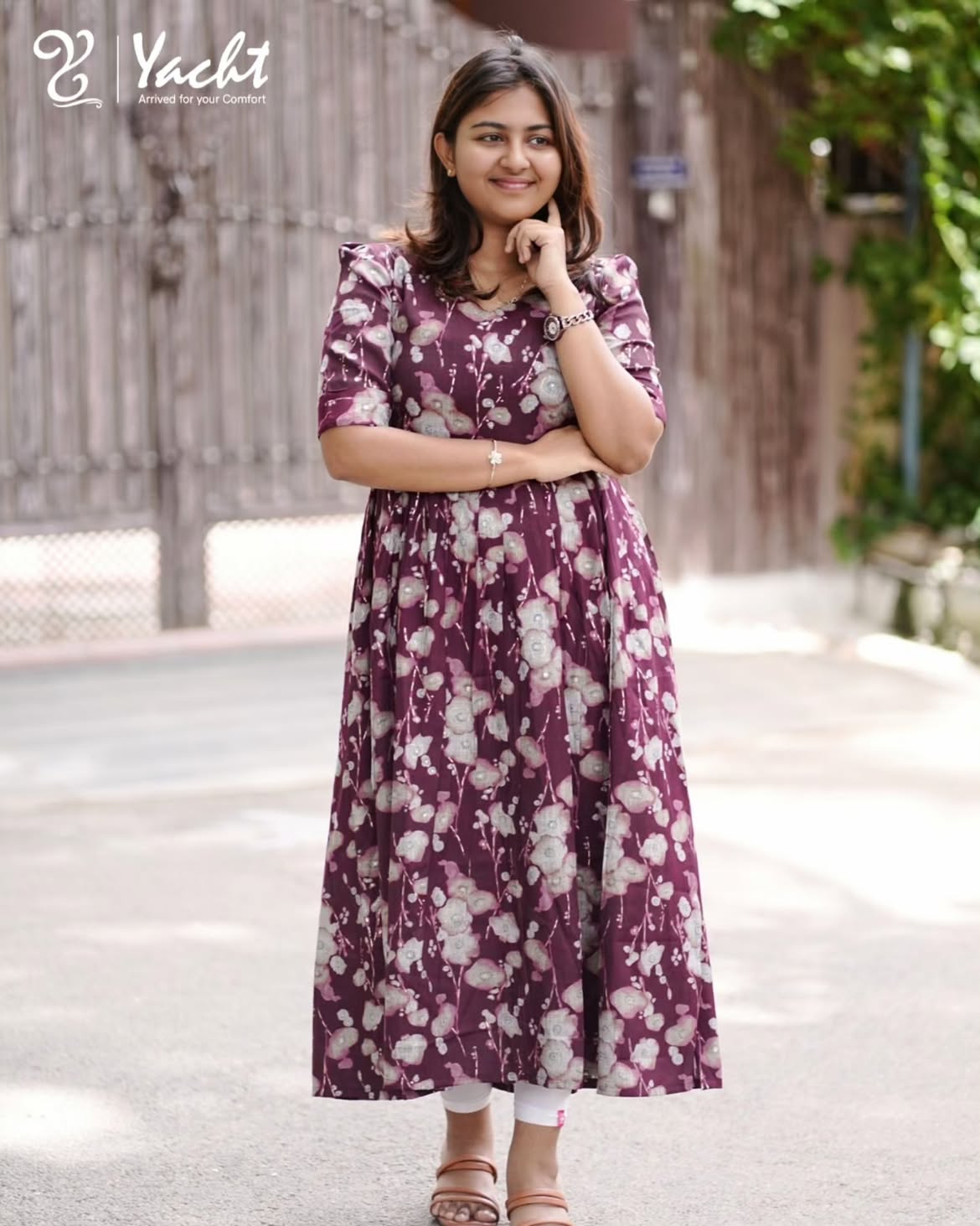 Plum Blossom Printed Cotton Maxi Dress