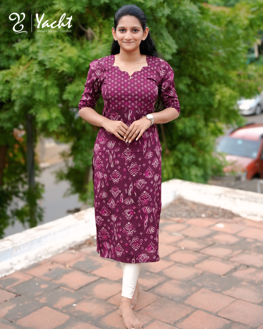 Royal Plum Printed Straight Kurti