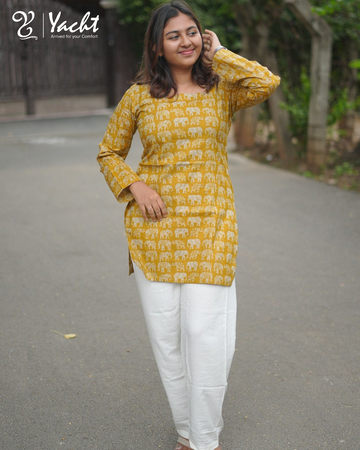 Mustard Heritage Elephant Print Kurti