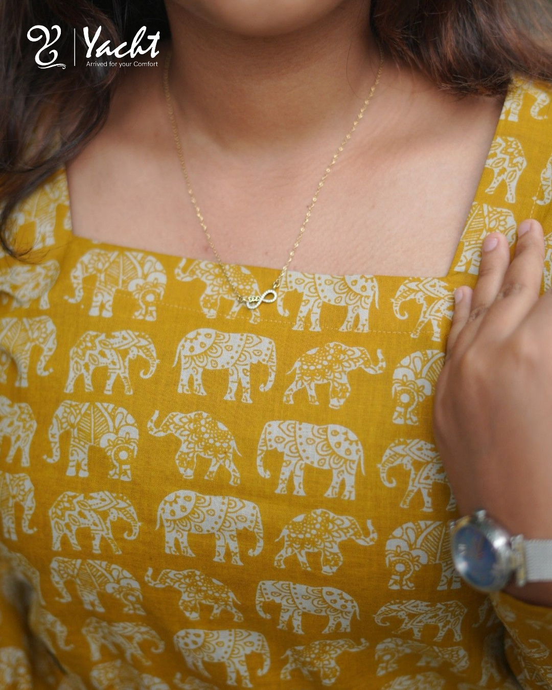 Mustard Heritage Elephant Print Kurti