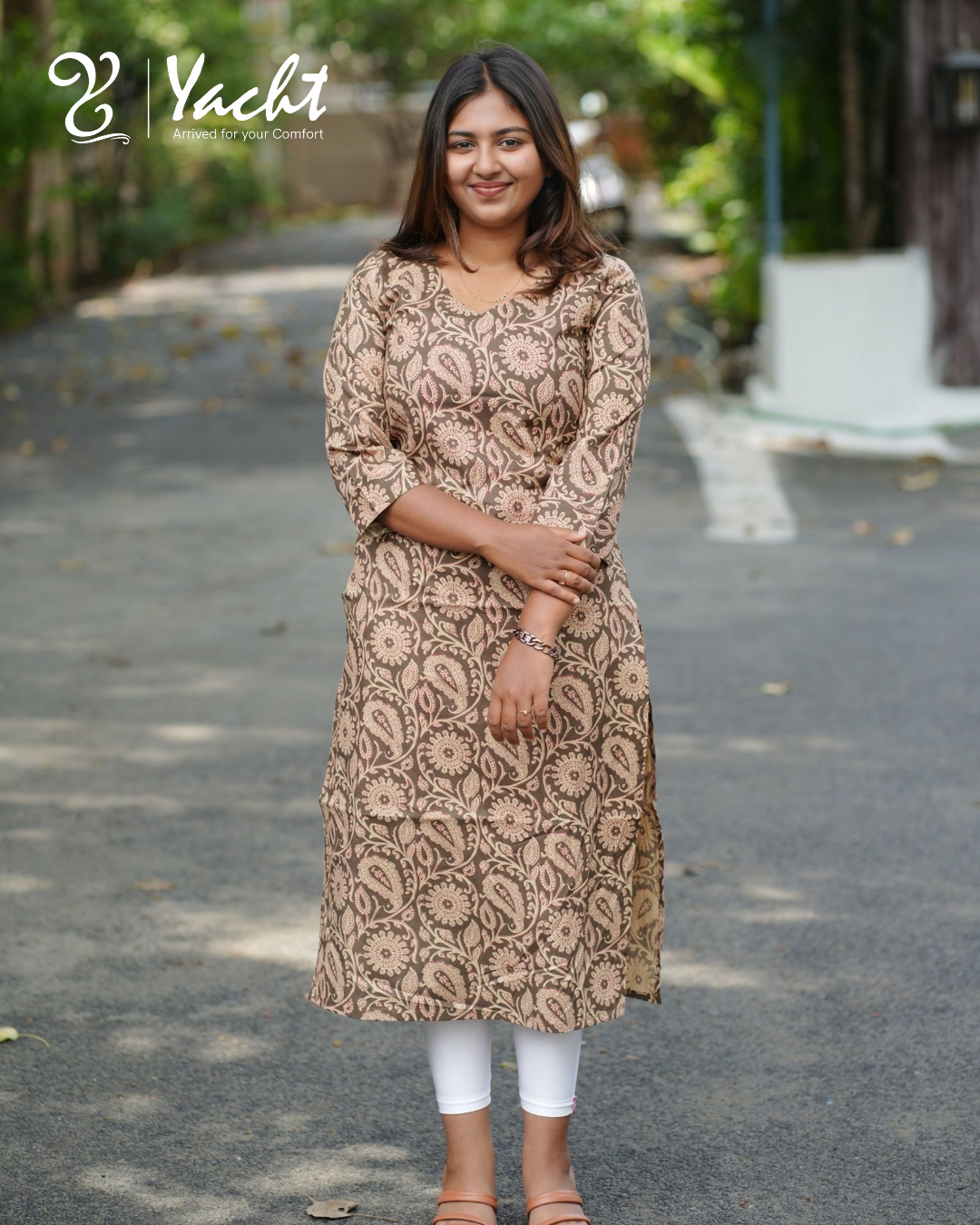 Khaki Green Kalamkari Cotton Kurti