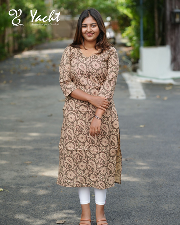 Khaki Green Kalamkari Cotton Kurti