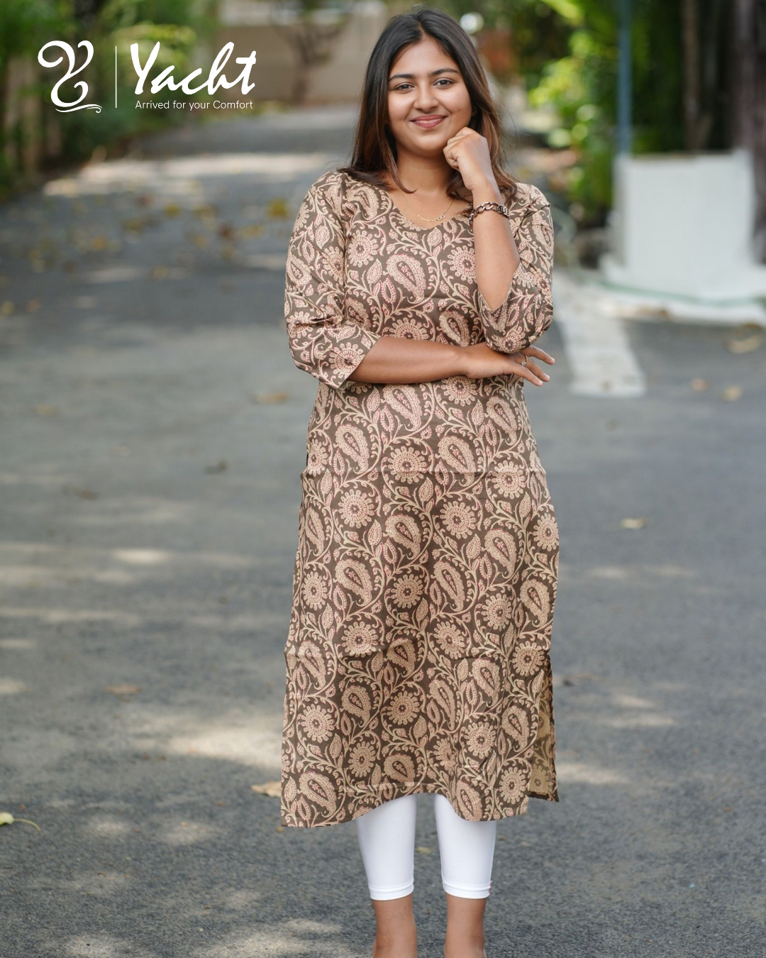 Khaki Green Kalamkari Cotton Kurti