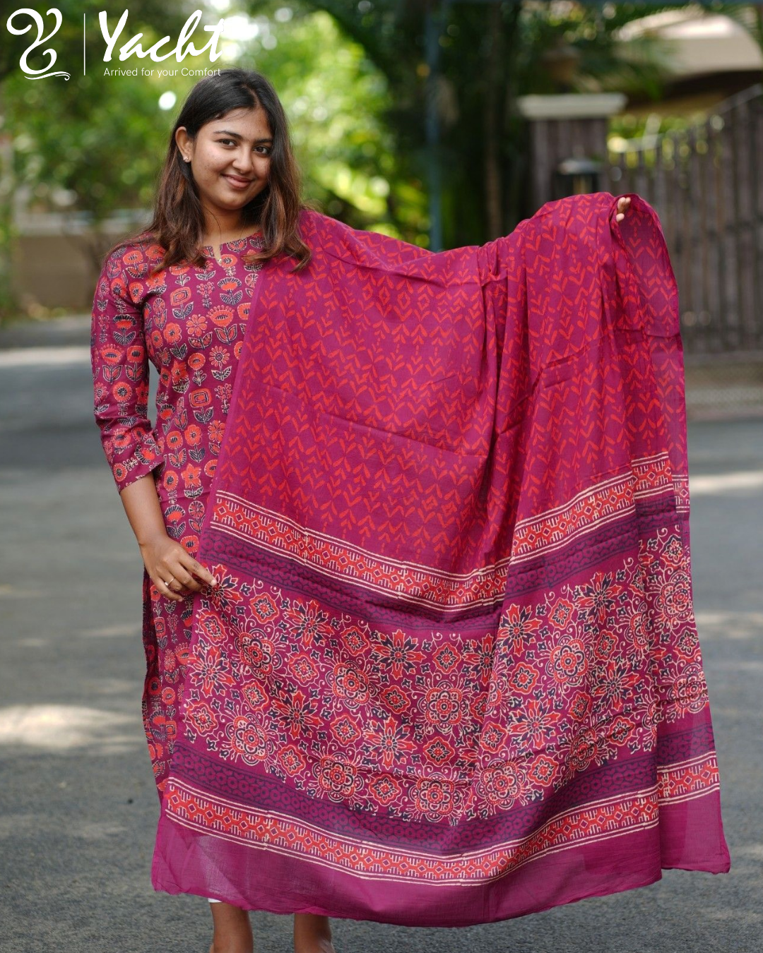 🤎❤💖 Rust Charm Cotton Top &  1 Dupatta Set