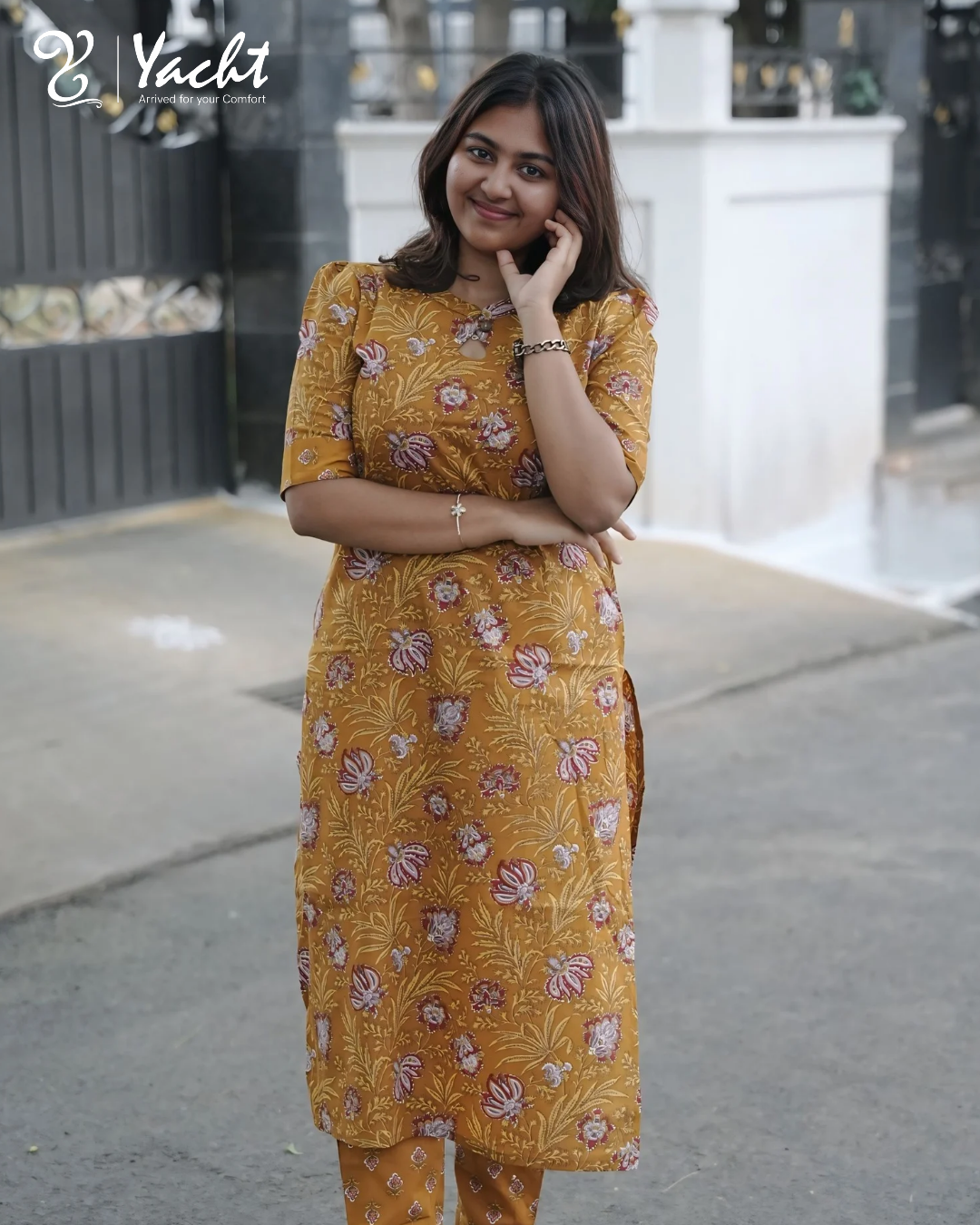 ✨ Golden Bloom Floral Kurti