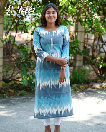 💙 Blue Pixel Charm Straight Kurti