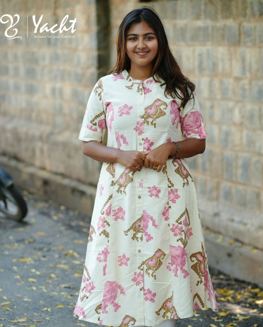 🤍 Pixel Pearl A-Line Kurti
