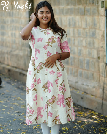 🤍 Pixel Pearl A-Line Kurti
