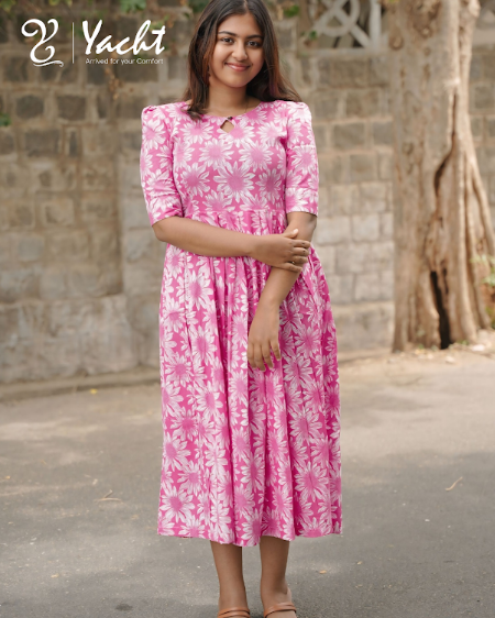 Pink Blossom Flare Maxi Dress