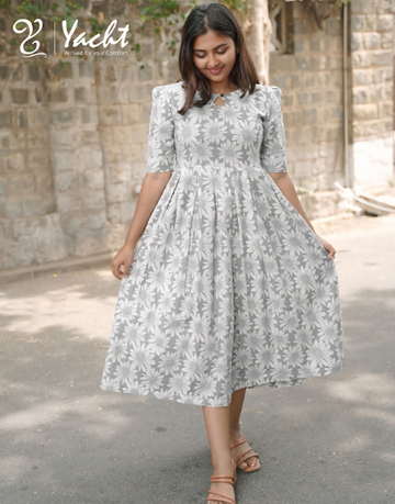 🌸 Silver Bloom Flared Maxi Dress