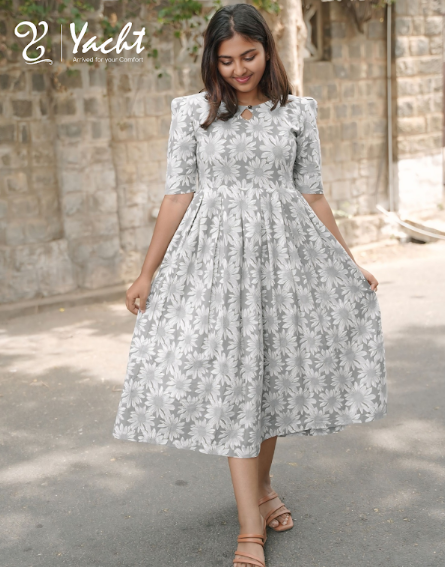 🌸 Silver Bloom Flared Maxi Dress