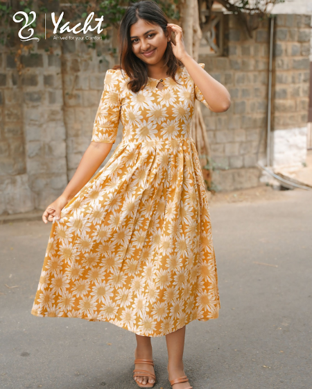 yellow Bloom Flared maxi Dress