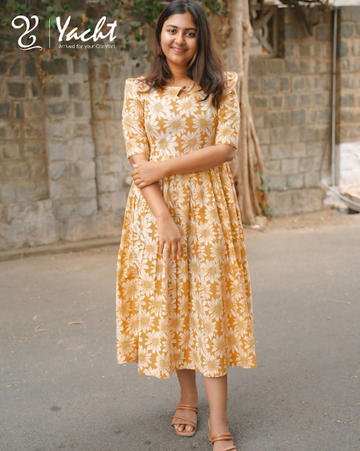 yellow Bloom Flared maxi Dress