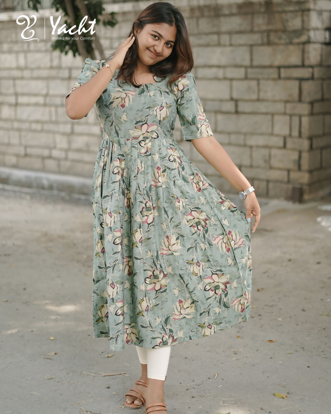 ✨ Sage Blossom Flare Kurti