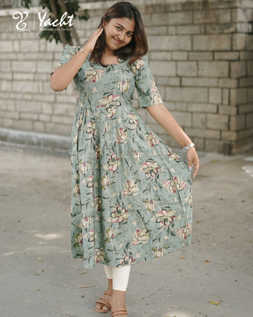 ✨ Sage Blossom Flare Kurti