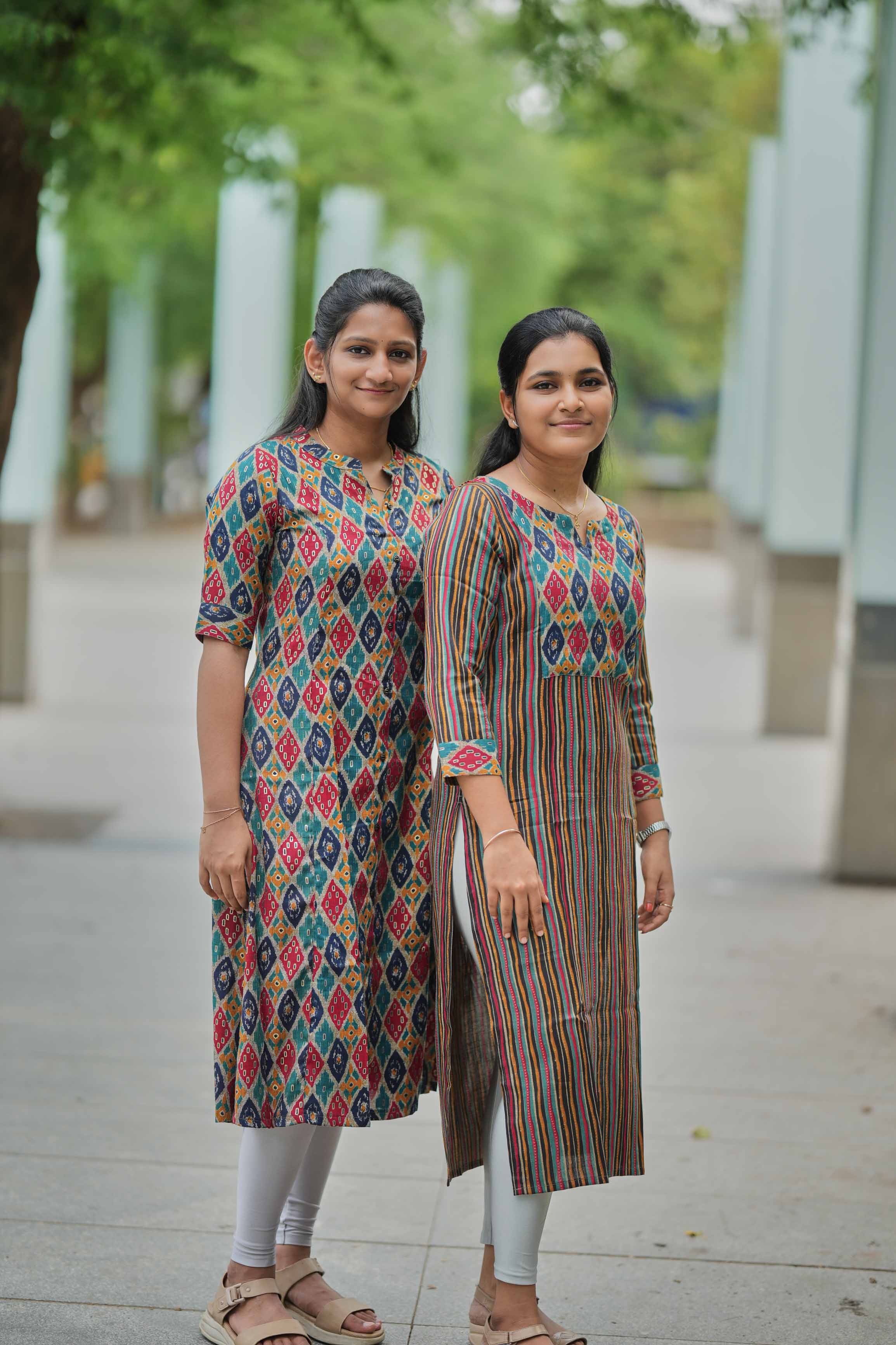 🪅Vibrant Ikat Charm A-Line Kurti"
