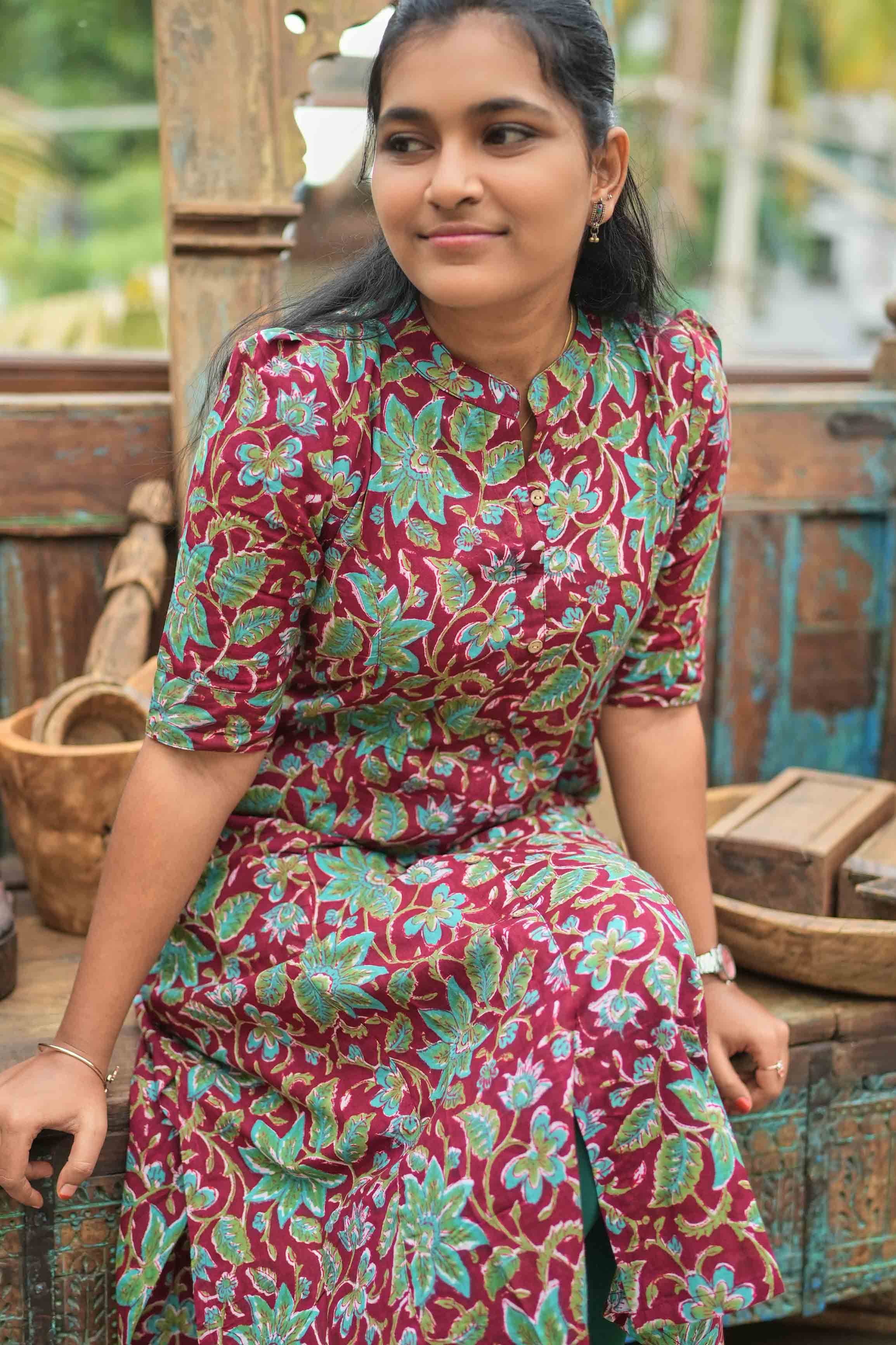 "♦️ Diamond Meadow A-Line Kurti"