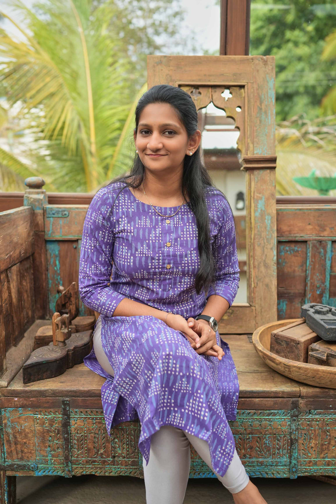 ''🪻Lavender Dots Cotton Kurti''