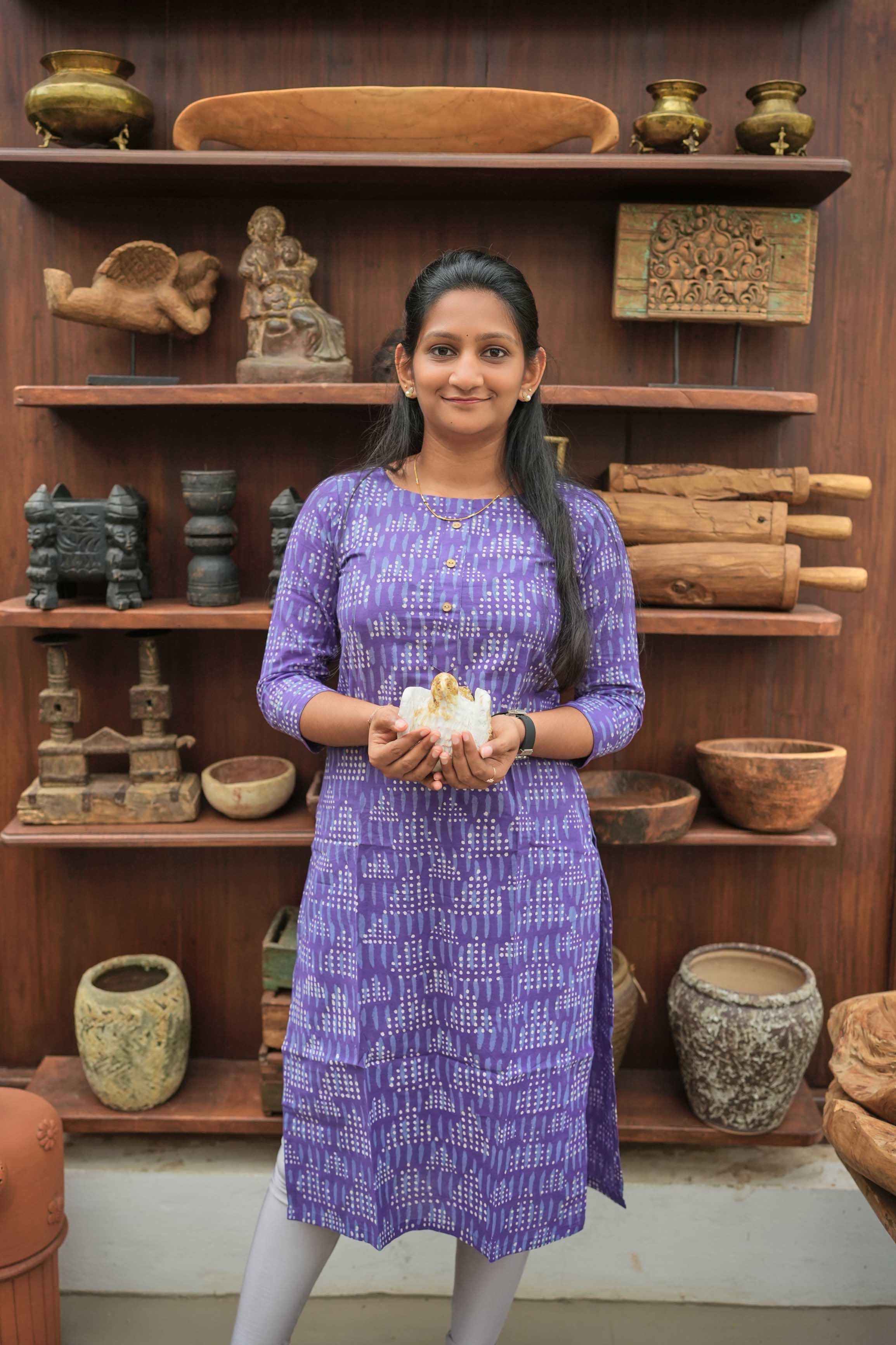 ''🪻Lavender Dots Cotton Kurti''