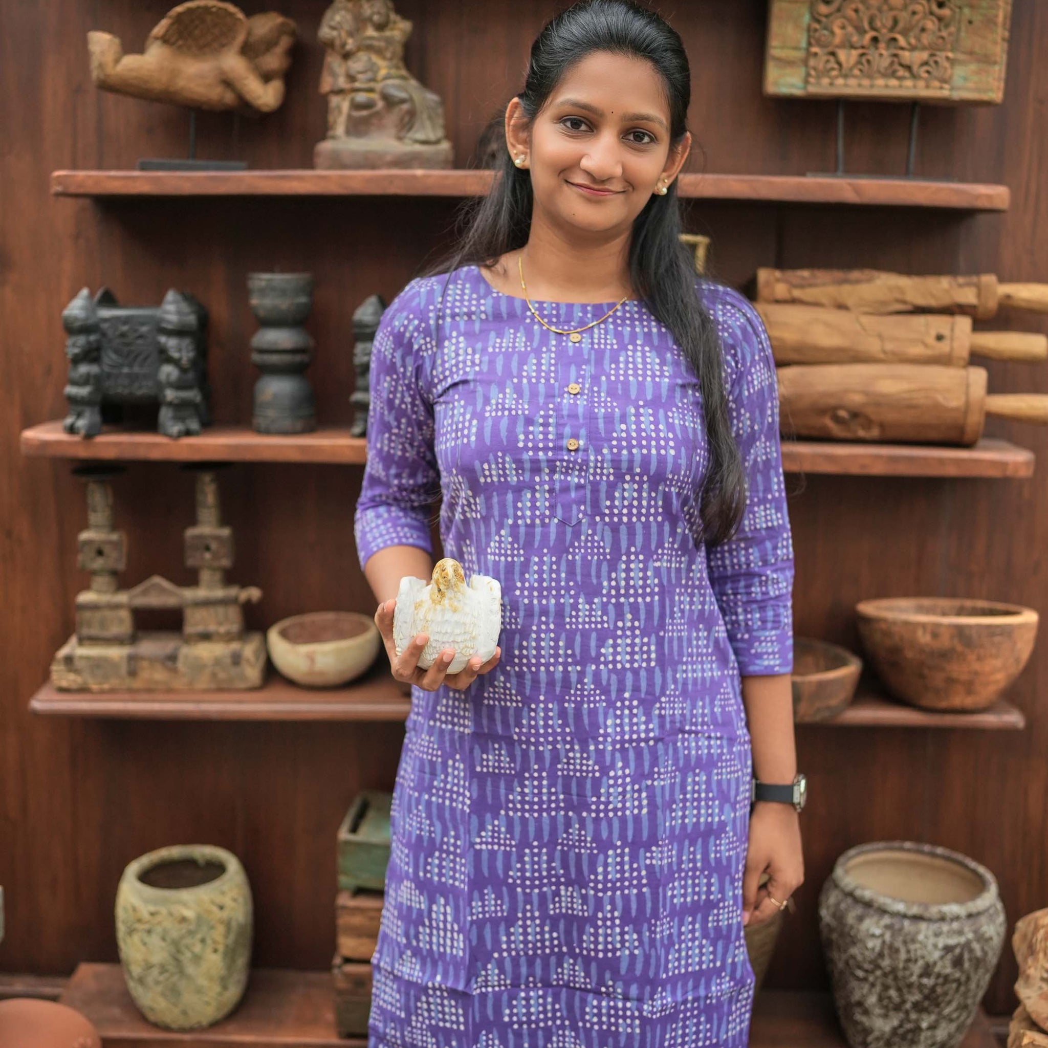 ''🪻Lavender Dots Cotton Kurti''