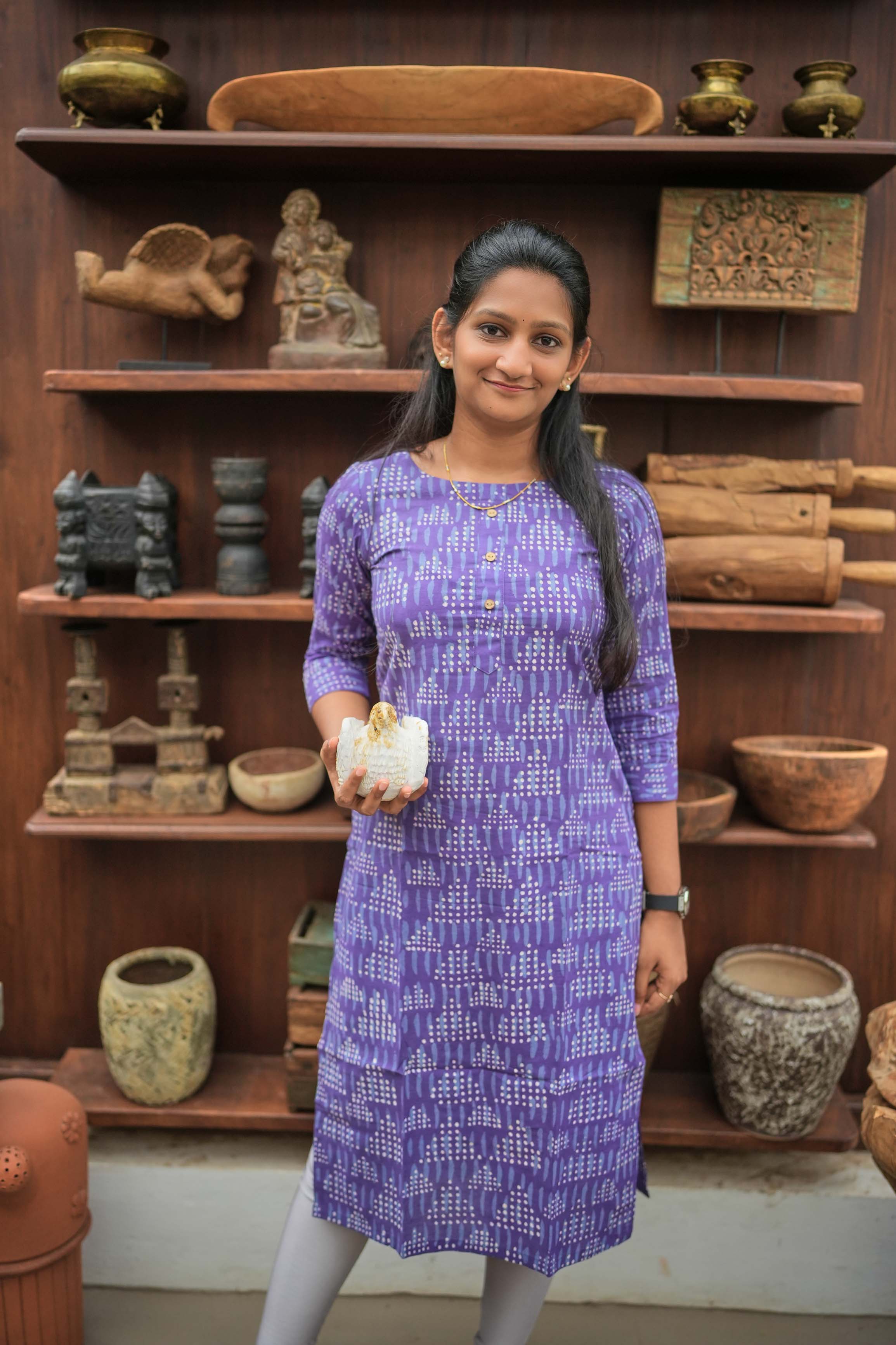 ''🪻Lavender Dots Cotton Kurti''