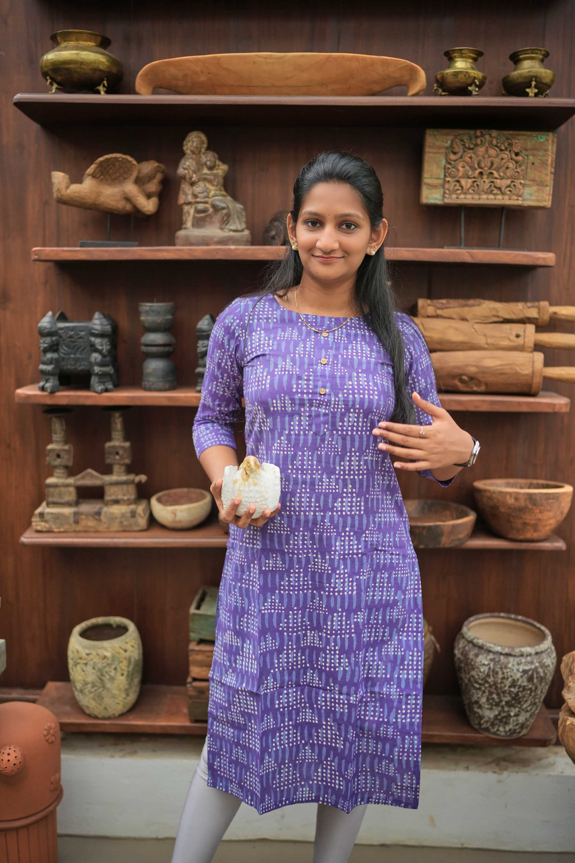 ''🪻Lavender Dots Cotton Kurti''