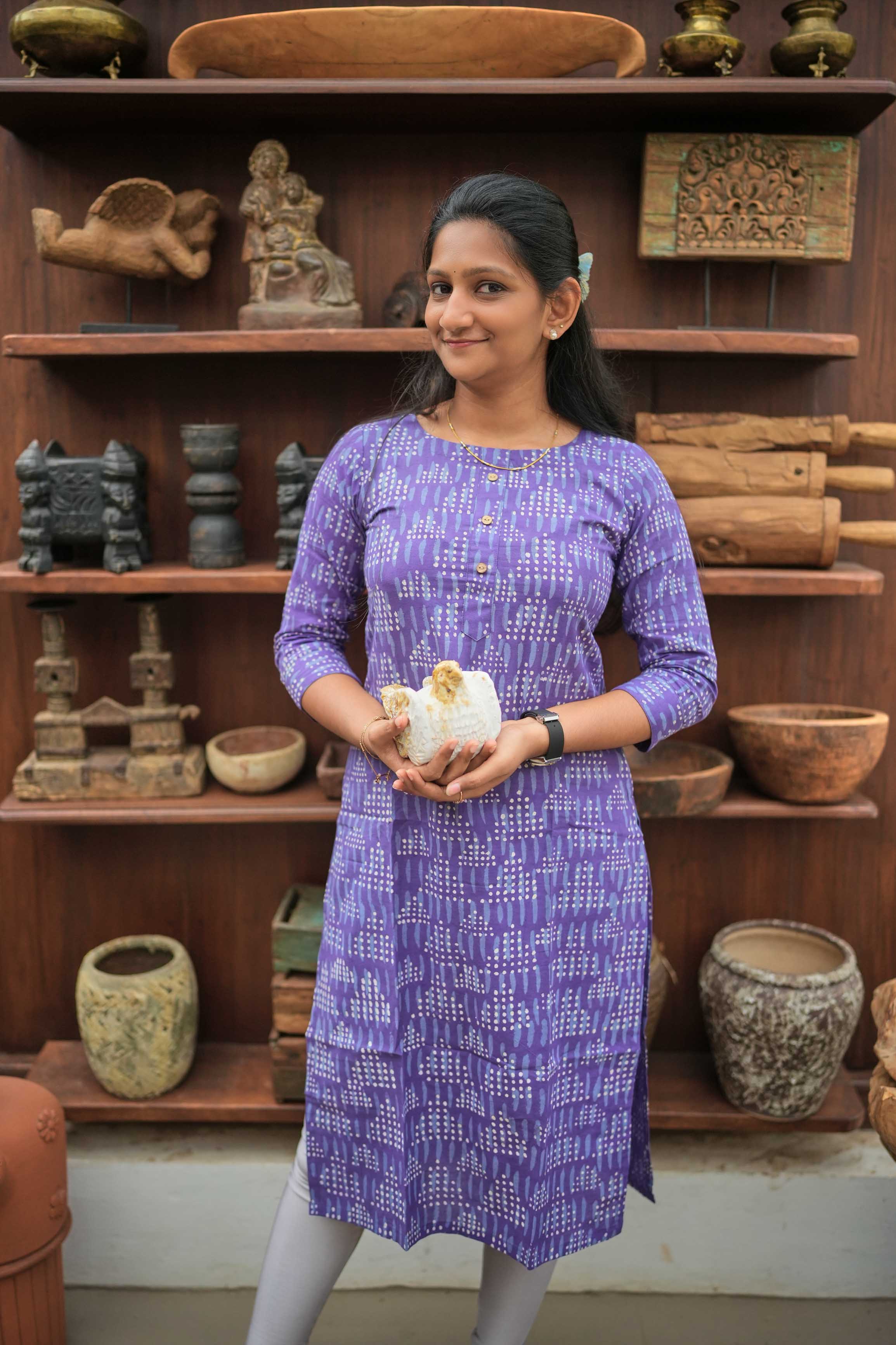 ''🪻Lavender Dots Cotton Kurti''