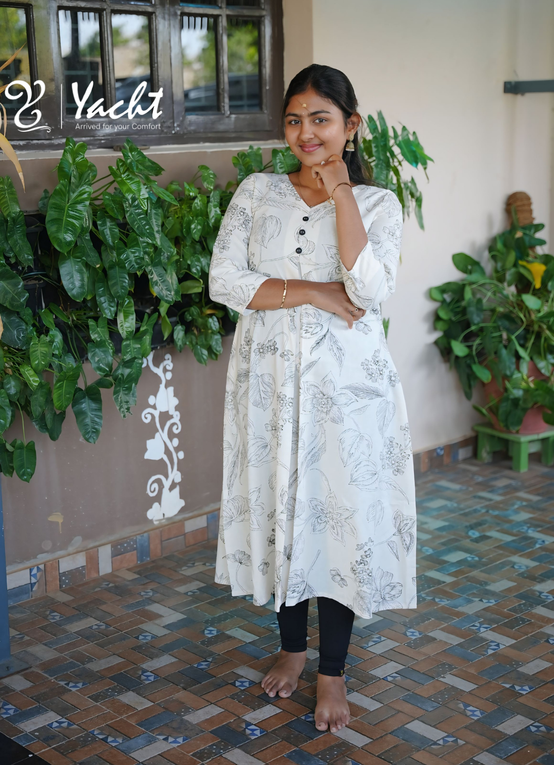 Ivory Botanical Bloom A-Line Kurti