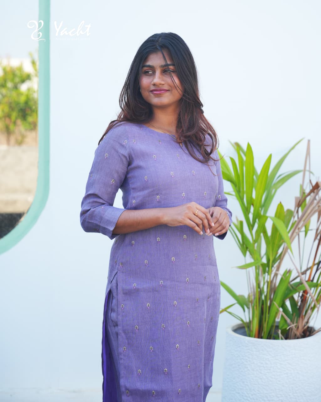 💜 Lavender Straight-Cut Embroidered Kurti Set