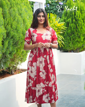 🌹Red Rose Bloom Flared Maxi