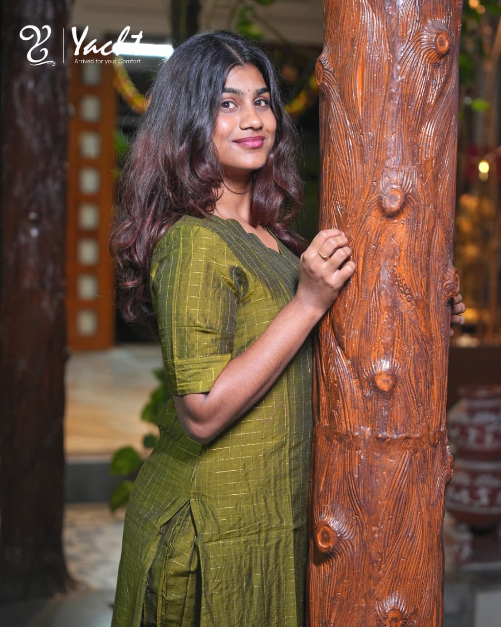 🌿 Olive Stripe Straight Kurti Set