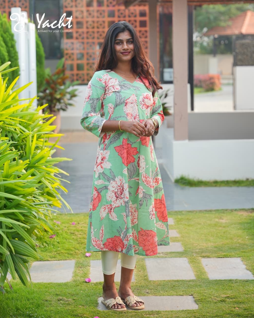 ☘️Mint Blossom A-Line Kurti