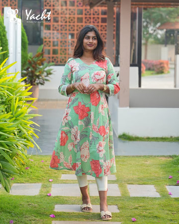 ☘️Mint Blossom A-Line Kurti