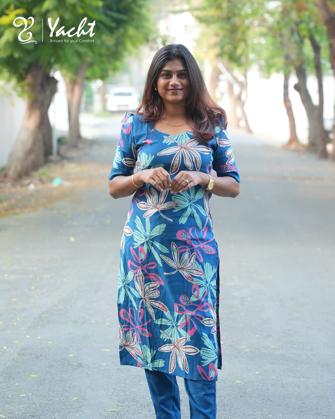 💙 Floral Fusion Kurti Set