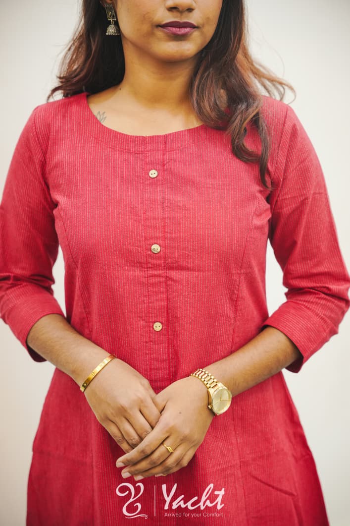 💖Dark Red Classic A-Line Kurti