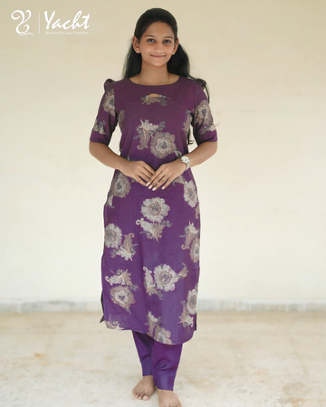 💜Royal Plum Floral Kurti Set
