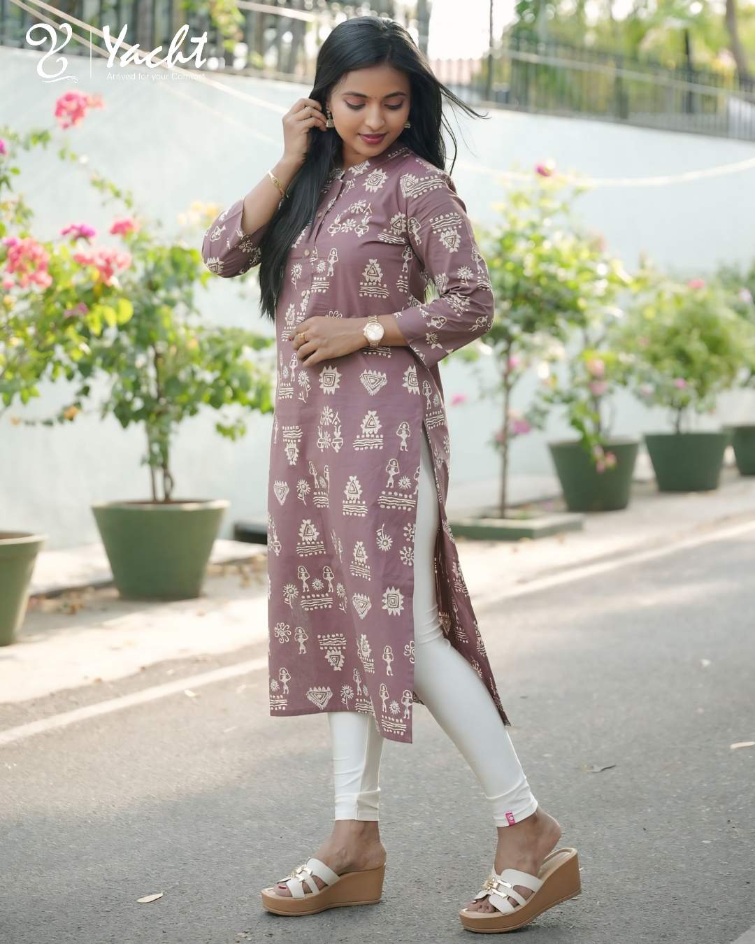 ✨Mauve Tribal Charm Straight Kurti  👚 Fabric: