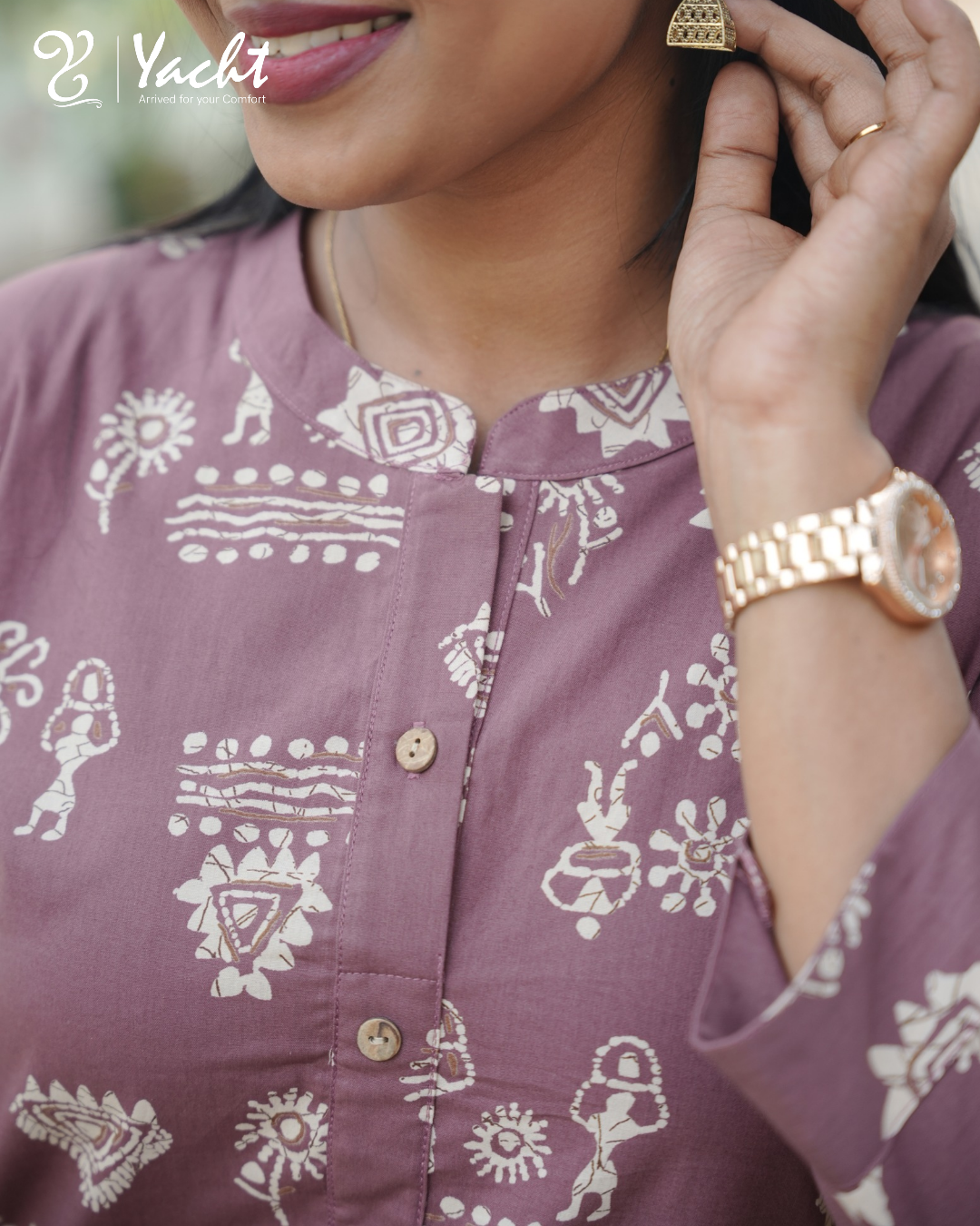 ✨Mauve Tribal Charm Straight Kurti  👚 Fabric: