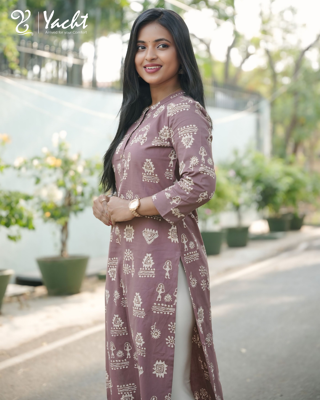 ✨Mauve Tribal Charm Straight Kurti  👚 Fabric:
