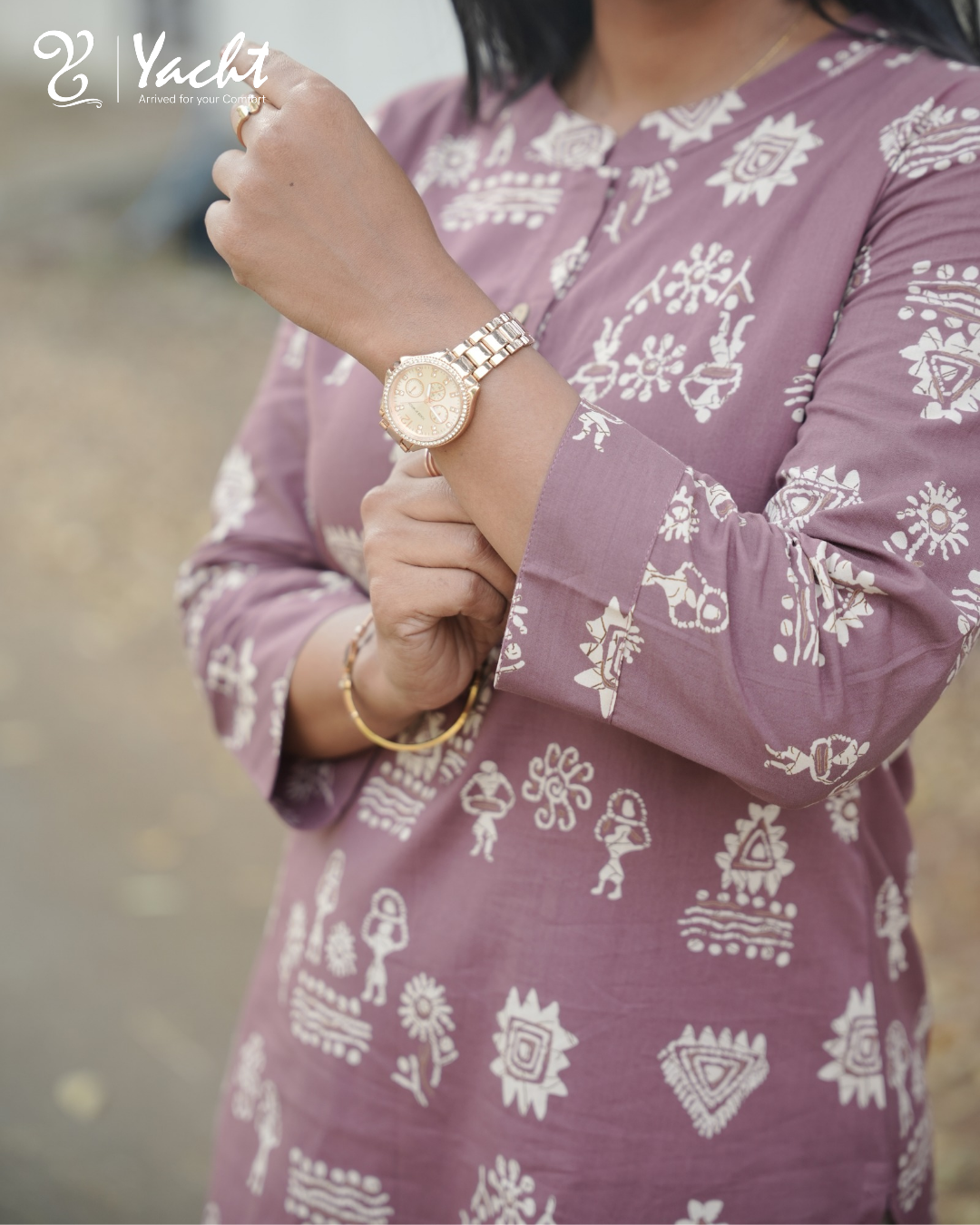 ✨Mauve Tribal Charm Straight Kurti  👚 Fabric: