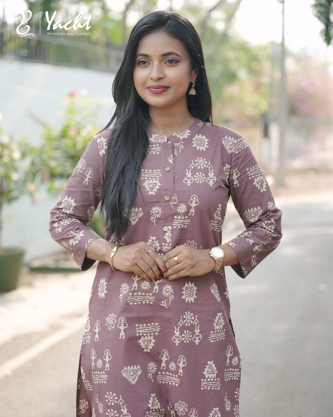 ✨Mauve Tribal Charm Straight Kurti  👚 Fabric: